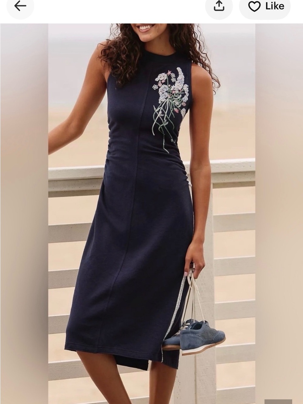 Anthropologie Daily Practice French Terry Lace trim Ruched Dress